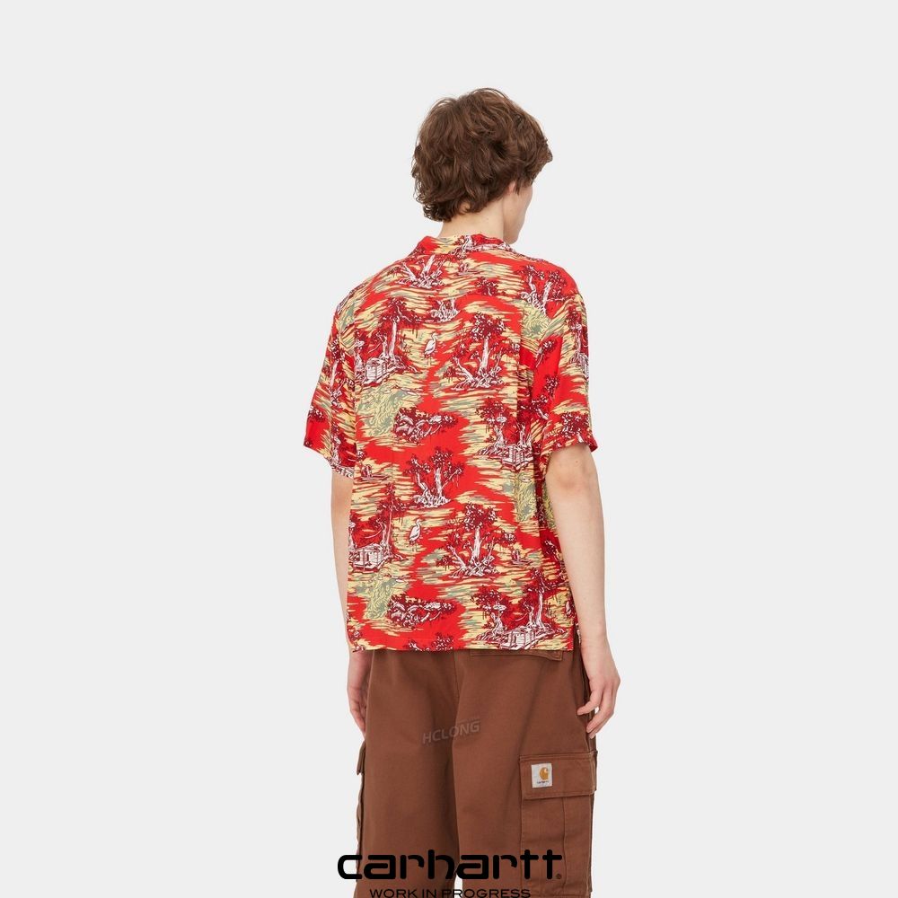 South Africa Cheap Carhartt Wip Shirts - Bayou Print Shirt Mens Red Sunset